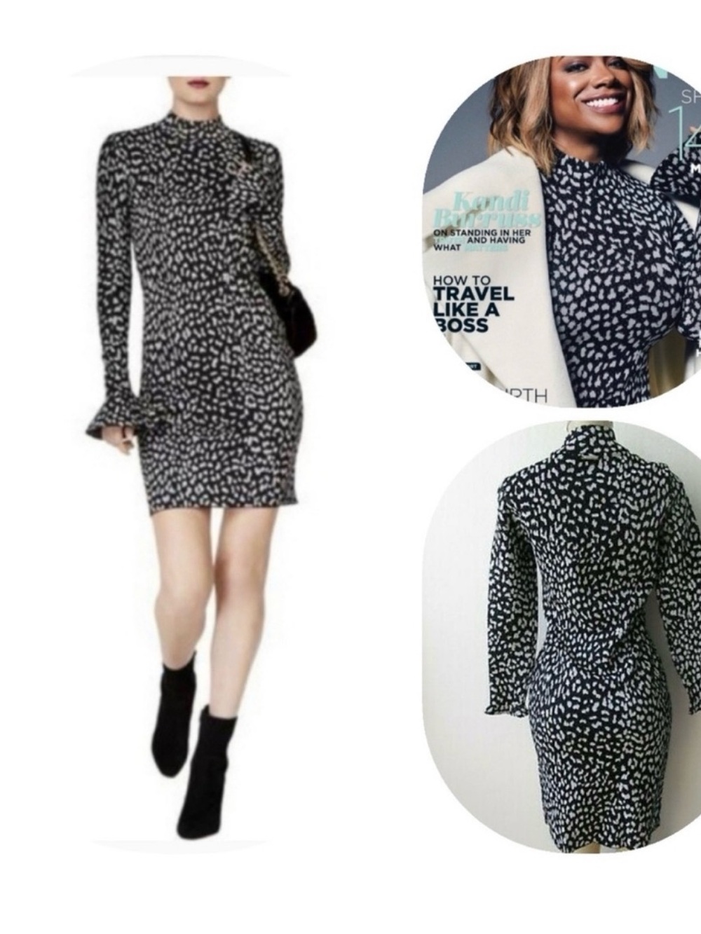 Michael Kors Metallic Snow Leopard Cheetah Dress Black Silver Medium Housewives